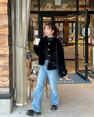 Gold button fur jacket