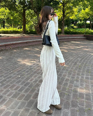 Striped Loose Fit Elastic Waist Pants