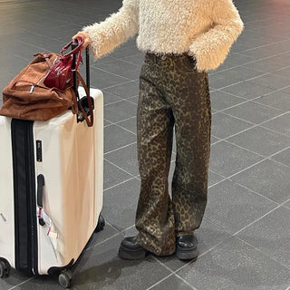 Leopard print semi-wide pants