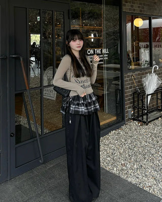 Checked layered skirt