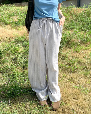 Linen striped banding pants