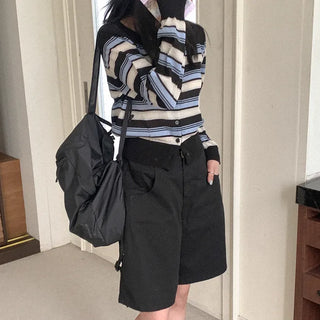 Linen striped knit cardigan