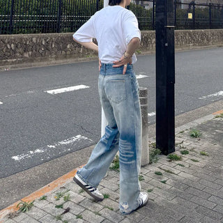 (Unisex) Washed Wide Denim Pants