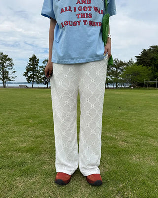 Flower Diamond Punching Easy Pants