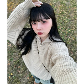 Half-zip ribbed knit