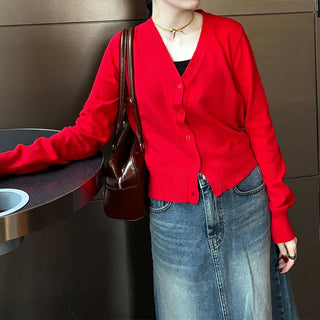 V-neck knit cardigan