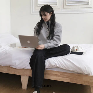 Fleece-lined low-rise denim pants