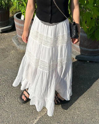 Shirred tiered long skirt