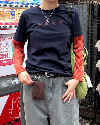 Striped Sleeve Layered T-Shirt