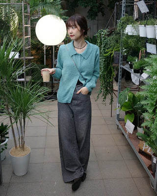 Shirt collar knit cardigan