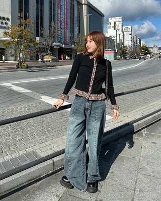 Checked frill cardigan
