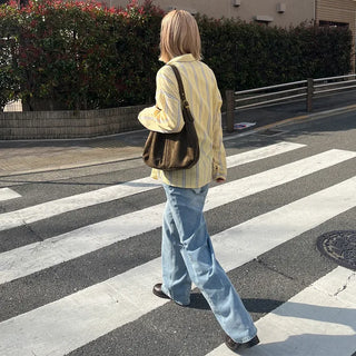 Side-slit vintage denim pants