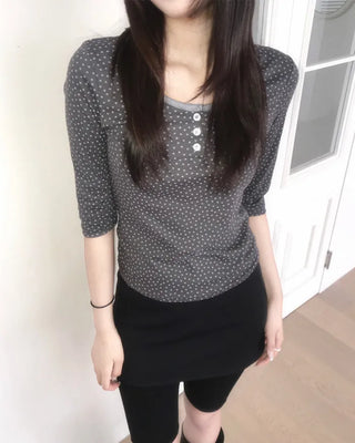 star button mid sleeve tee (3color)