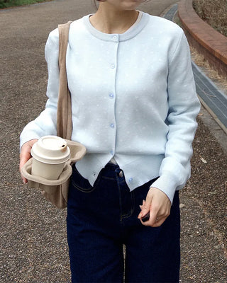 Round neck polka dot cardigan