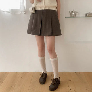 (2 colors) Herringbone pleated mini skirt