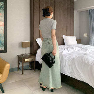 Long denim skirt