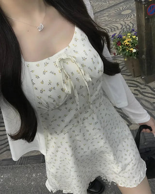 Mini Flower Ribbon Mini Dress
