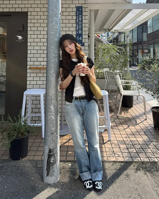 Washed low-rise denim