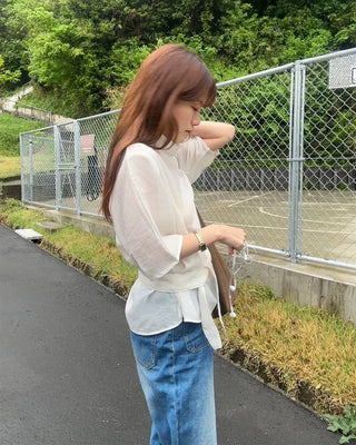 High-neck sheer blouse