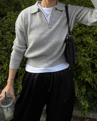 Half-zip-up color knit