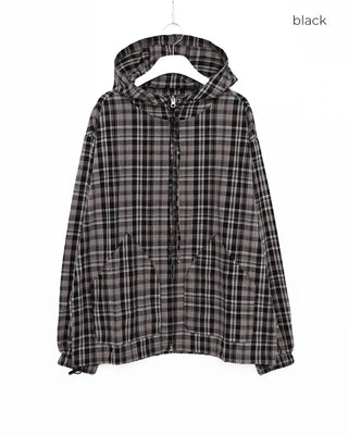(Unisex) 2-Way Check Hooded Windbreaker