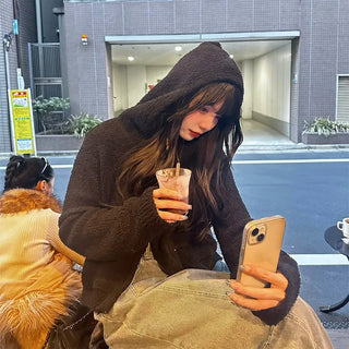 2-way Boucle Zip-Up Hooded Parka