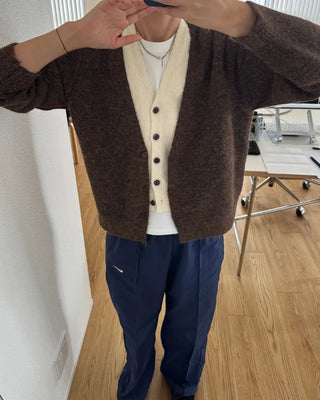 Soft color-blocked V-neck cardigan