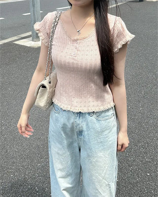 Mini perforated short-sleeved knit