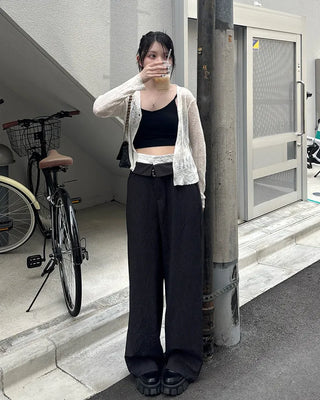 Striped low-rise slacks