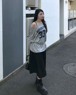 Lettering Off-Shoulder T-Shirt