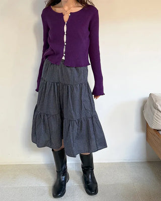 Checked tiered flared skirt