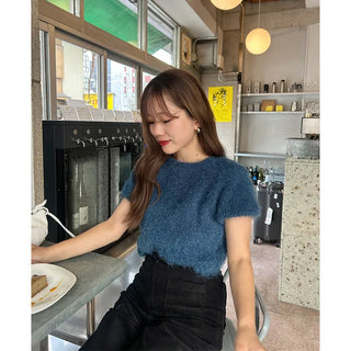 Shaggy short-sleeved knit