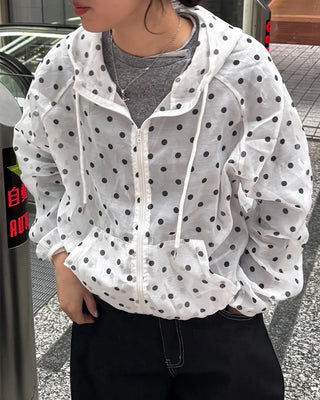 Loose-fit polka dot hooded zip-up