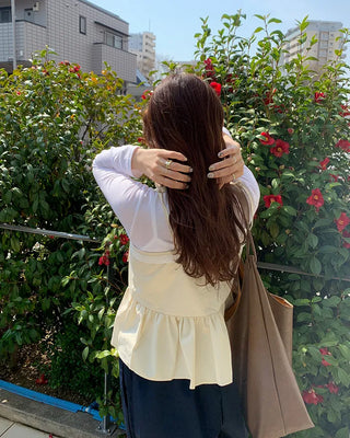 Lace-line shirred sleeveless blouse