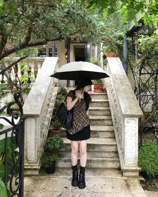 Checkered ribbon asymmetrical dress