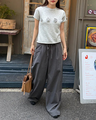 Striped pintuck wide-leg pants