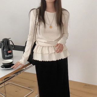 (2 colors) Polka Dot Frill T-shirt