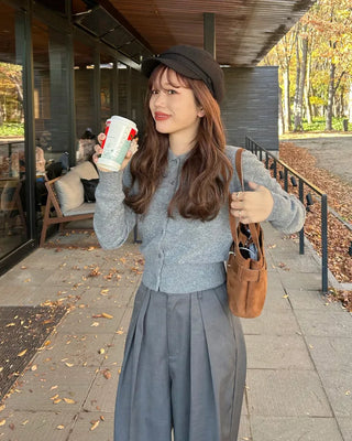Button-collar knit cardigan