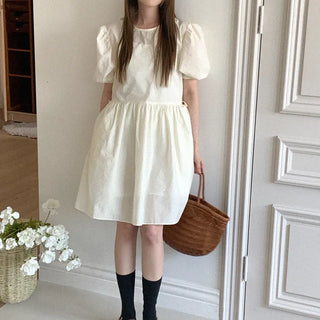 Puff Sleeve Ribbon Midi Dress