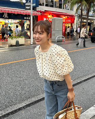Polka Dot Banding Off-Shoulder Blouse