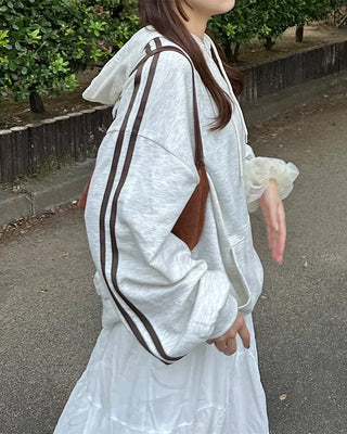 Half-zip line sleeve oversized hoodie