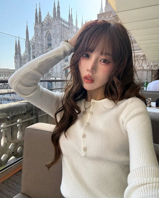 Ribbed Henley Neck Knit