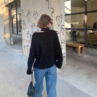 Fluffy Slit Half-Neck Knit