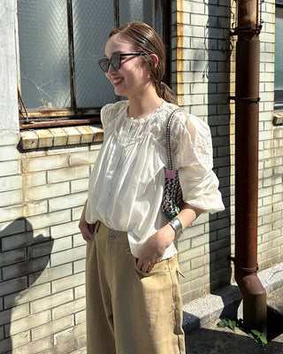 Scalloped lace detail blouse