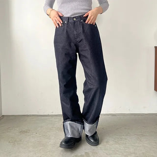 Roll-up low-rise denim pants