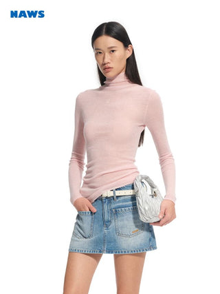 [NOTAWEAR] Wool Asymmetric Hem Slim Fit Knit  Top