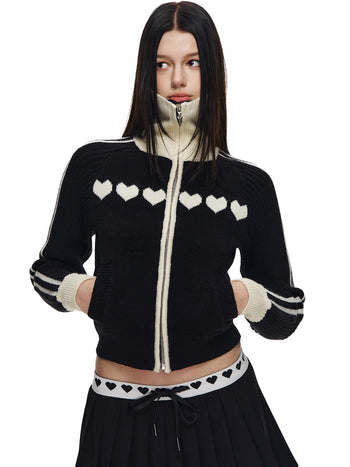 [NECY] Sweet Heart Jacquard Zip Cardigan