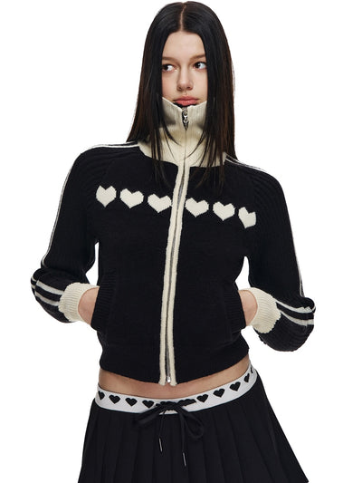 [NECY] Sweet Heart Jacquard Zip Cardigan