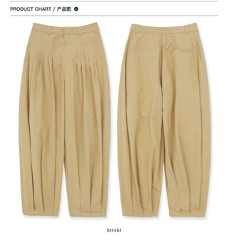 [Moromoro2] Cotton Pleated Tapered Wide  Pants