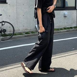 Nylon wide pocket drawstring pants